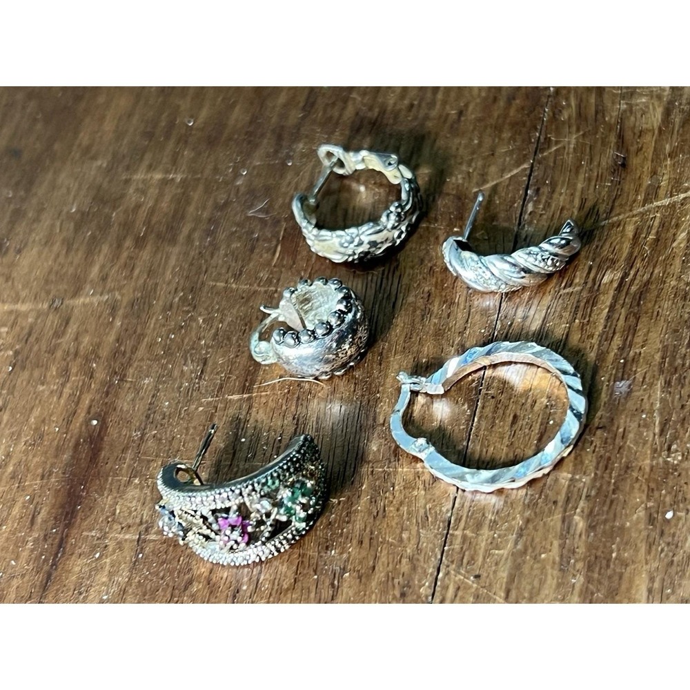 As Is-all Singles-Vtg Sterling Silver Earrings Hoops Huggies Variety Patina Mcn